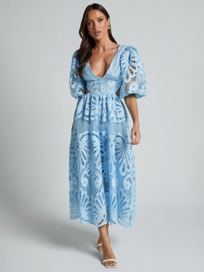 V-neck Lace Embroidery Waist-baring Dress - Image 13