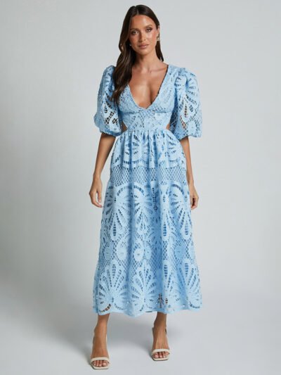 V-neck Lace Embroidery Waist-baring Dress - Image 9