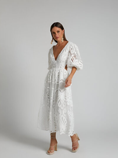 V-neck Lace Embroidery Waist-baring Dress