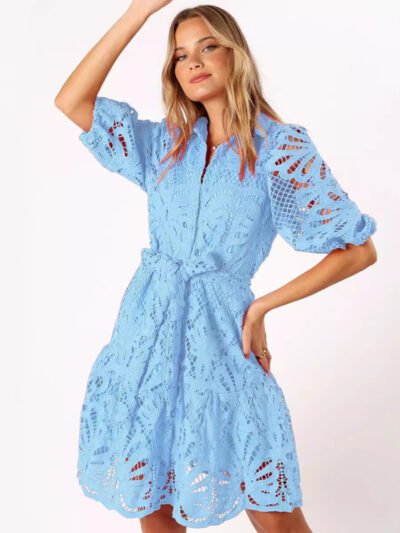 Mid-Sleeve Commuter Button Shirt Dress - Image 2