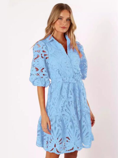 Mid-Sleeve Commuter Button Shirt Dress - Image 10