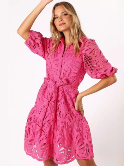 Mid-Sleeve Commuter Button Shirt Dress - Image 5