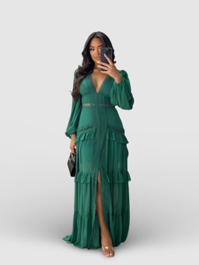 Elegant patchwork V-neck dress