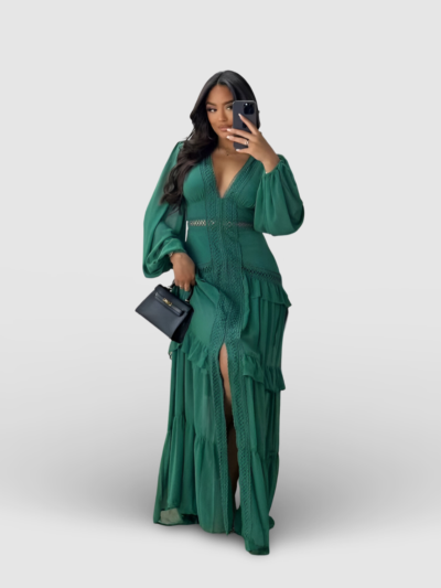 Elegant patchwork V-neck dress