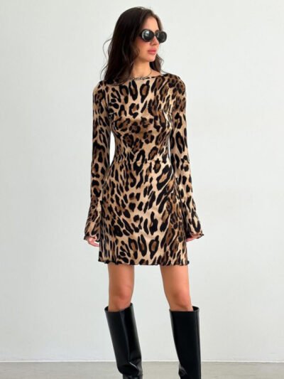 Round neck long sleeve leopard print dress - Image 2