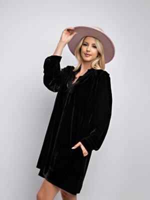 Velvet solid color loose straight dress