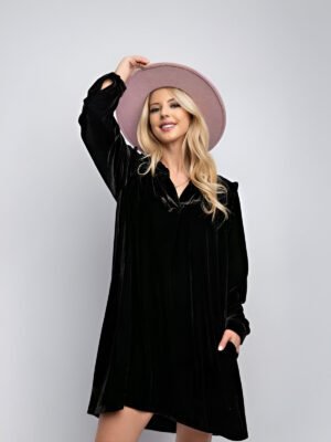 Velvet solid color loose straight dress