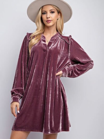 Velvet solid color loose straight dress - Image 2