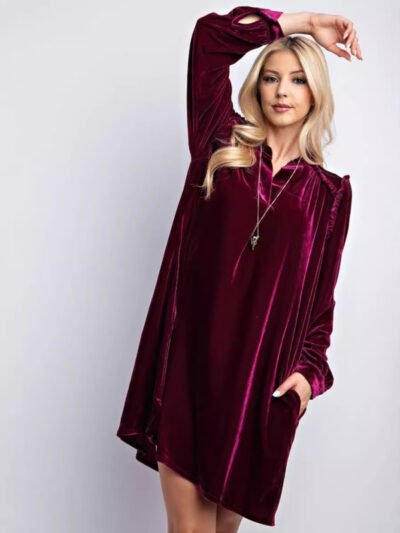 Velvet solid color loose straight dress - Image 3