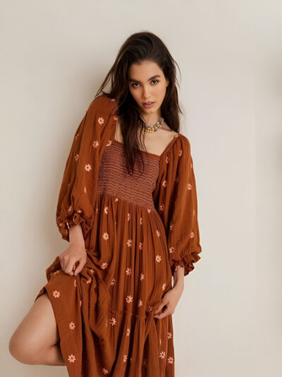 Embroidered Square Neck Dress