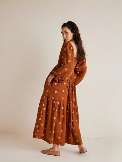 Embroidered Square Neck Dress