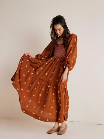 Embroidered Square Neck Dress
