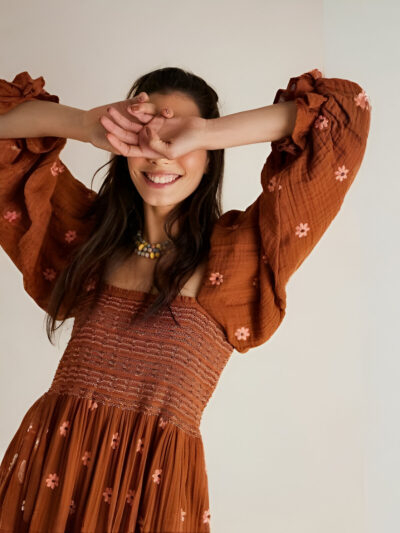 Embroidered Square Neck Dress