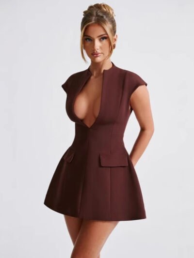 V-neck high waist mini dress