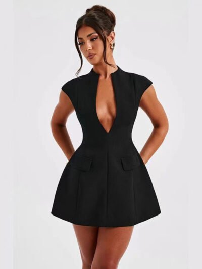 V-neck high waist mini dress - Image 9