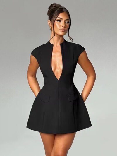 V-neck high waist mini dress - Image 3