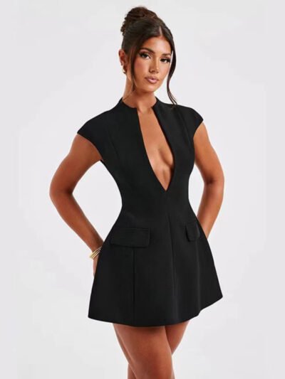 V-neck high waist mini dress - Image 10