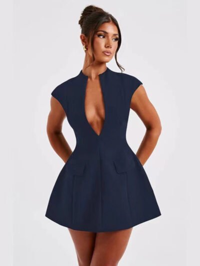 V-neck high waist mini dress - Image 14