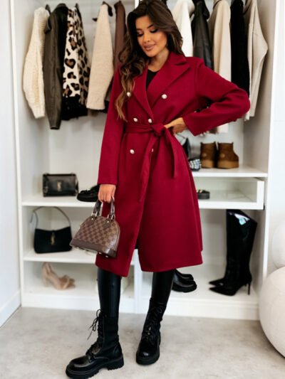 Tie-strap woolen coat