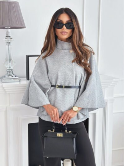 Waist Tie Woolen Cape Jacket - Image 2