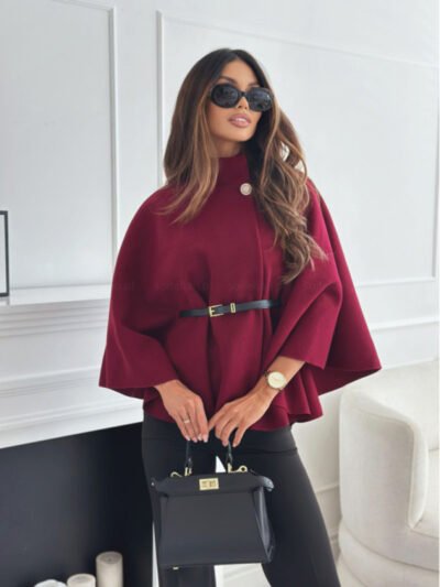 Waist Tie Woolen Cape Jacket - Image 4