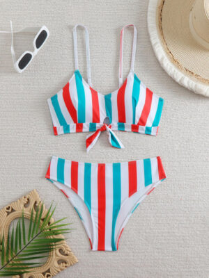 High waist striped bikini