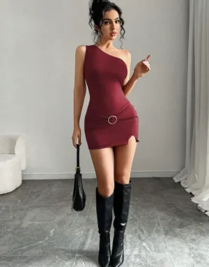 Women's oblique collar hip dress