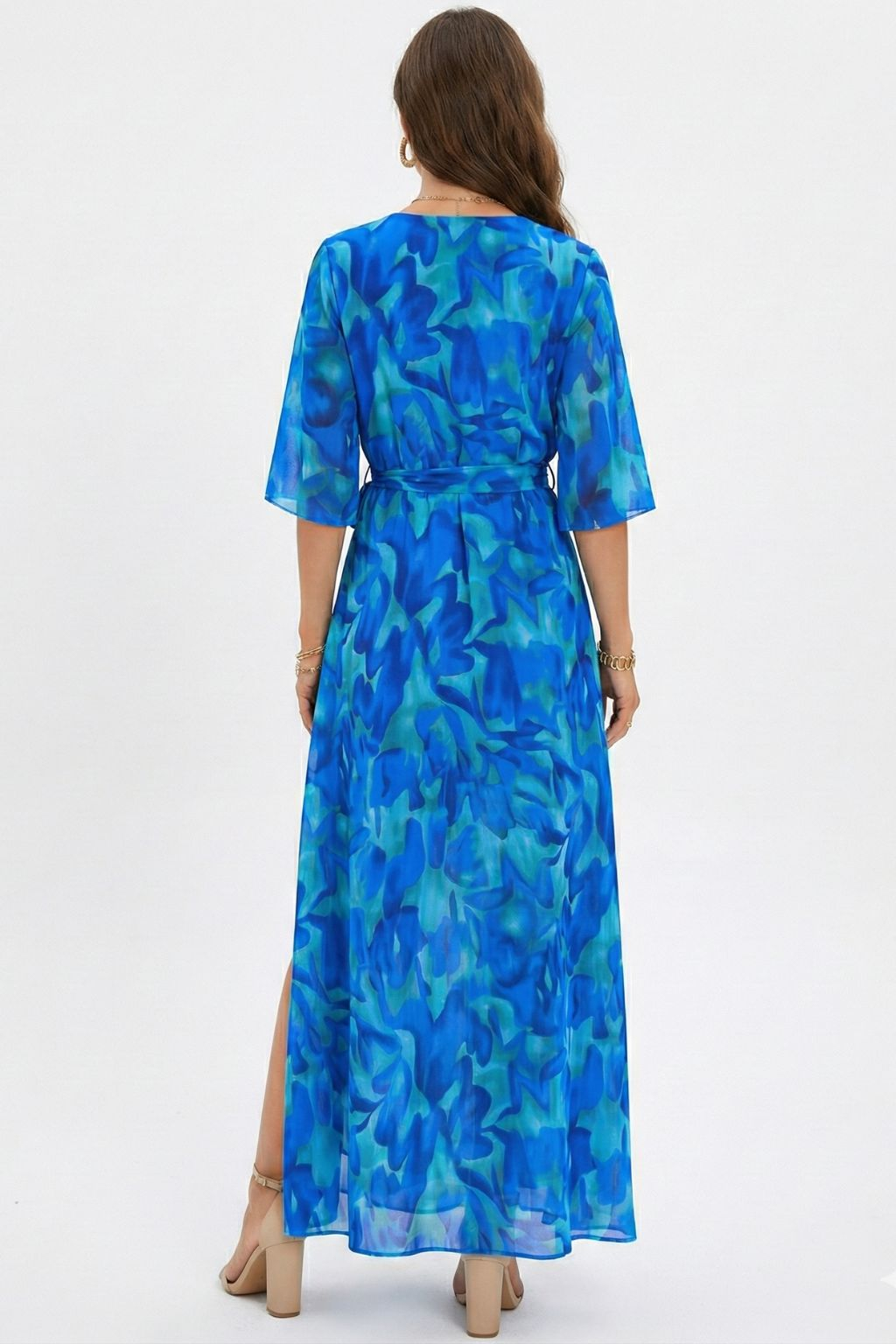 Blue printed tie maxi dress