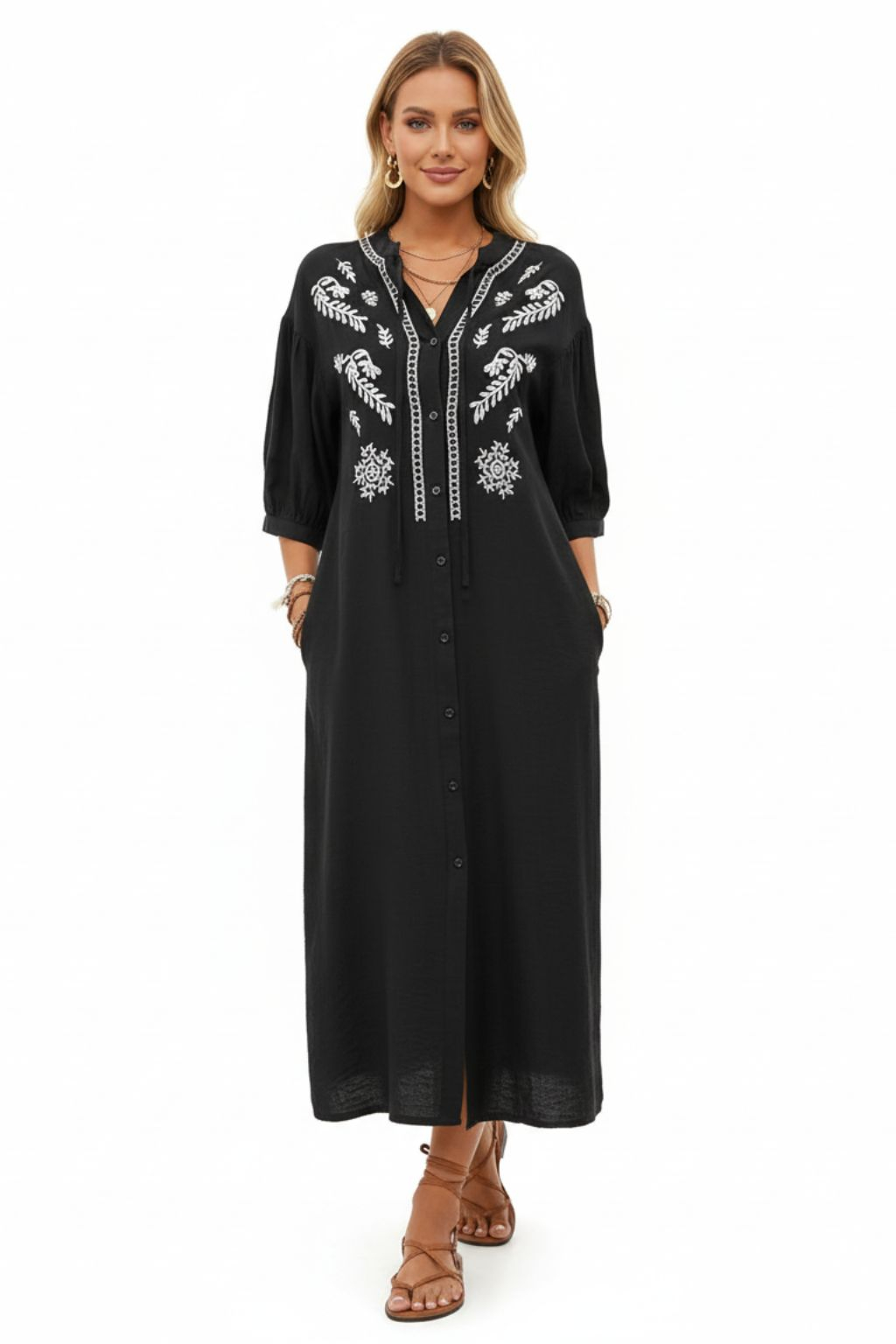 Casual ethnic style loose embroidered dress
