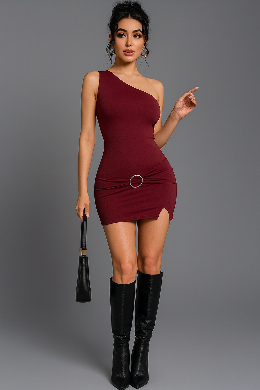 Women's oblique collar hip dress