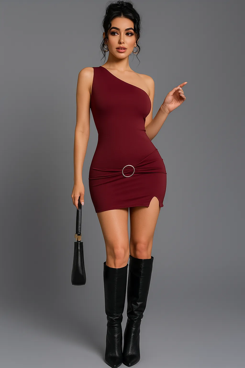 Women's oblique collar hip dress