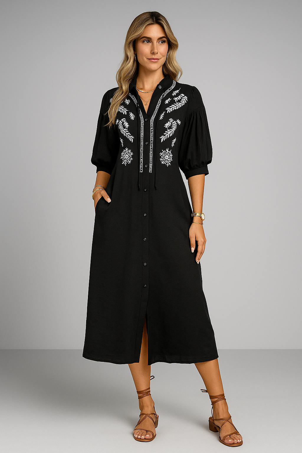 Casual ethnic style loose embroidered dress