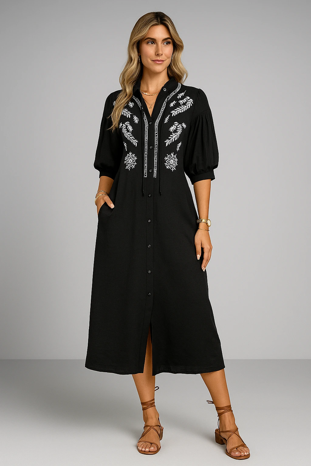 Casual ethnic style loose embroidered dress