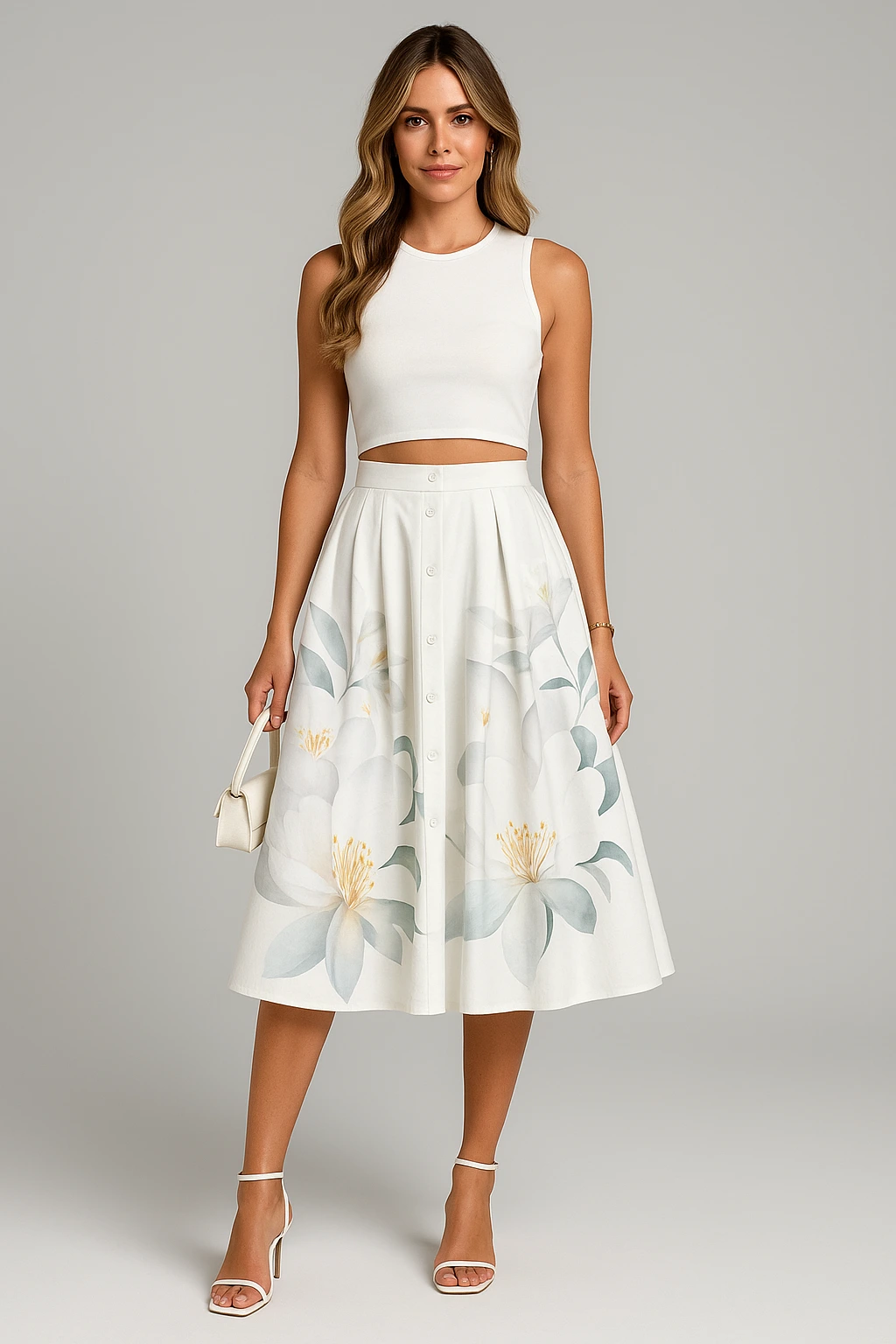 Casual Floral Button Skirt
