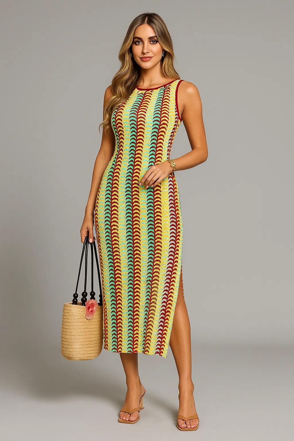 Crew neck sleeveless slim dress