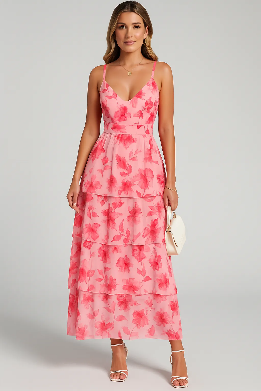 Pink flower layered dress