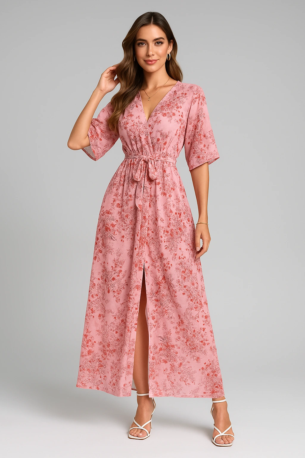 Pink printed strappy maxi dress