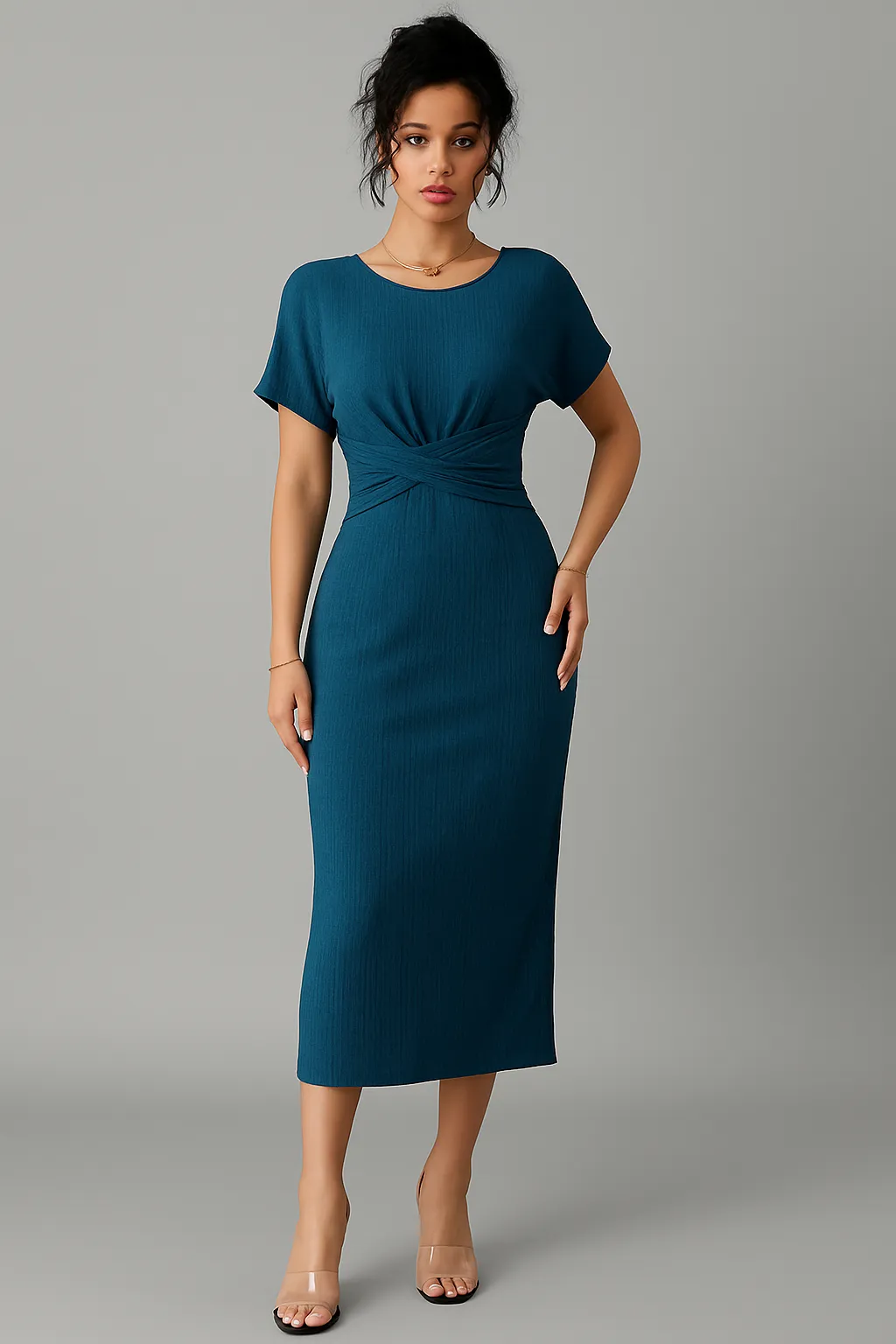 Dark blue fitted waist dress