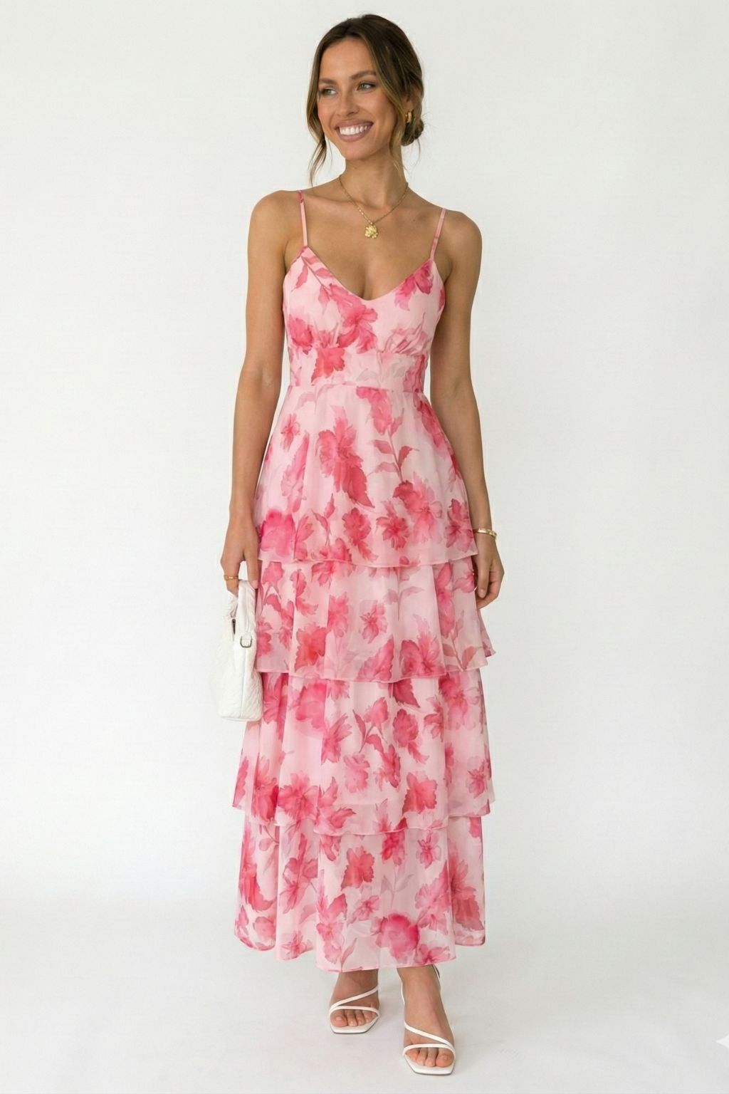 Pink flower layered dress