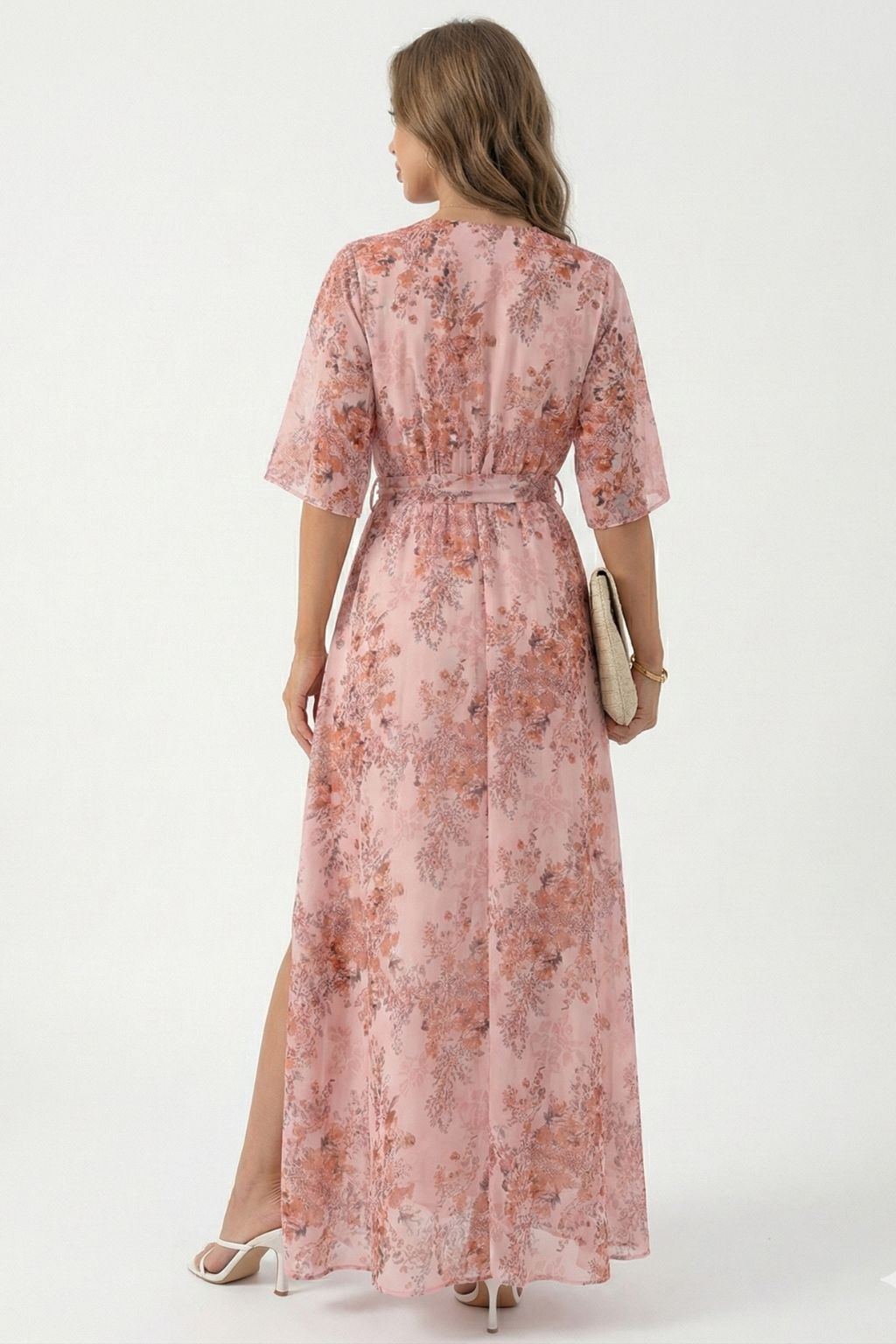 Pink printed strappy maxi dress