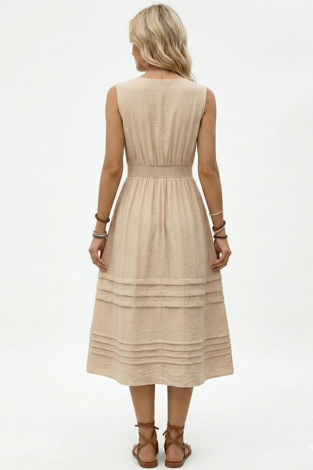 Sleeveless V-neck elastic waist dress