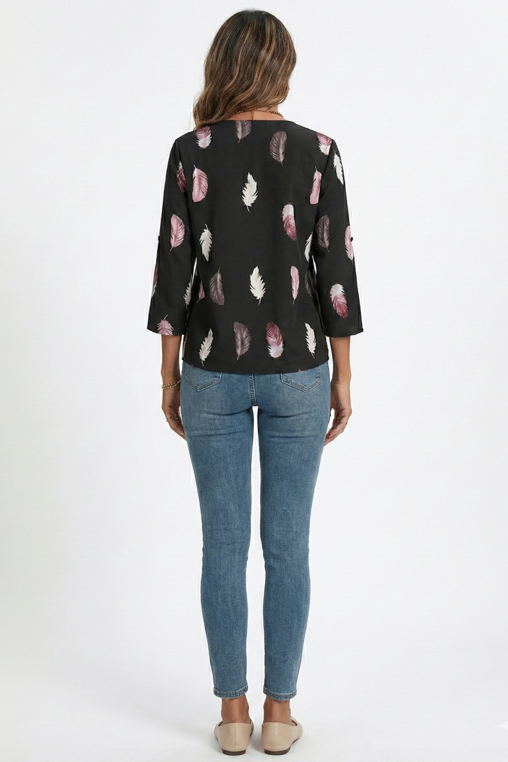 V-Neck Cropped Sleeve Loose Blouse