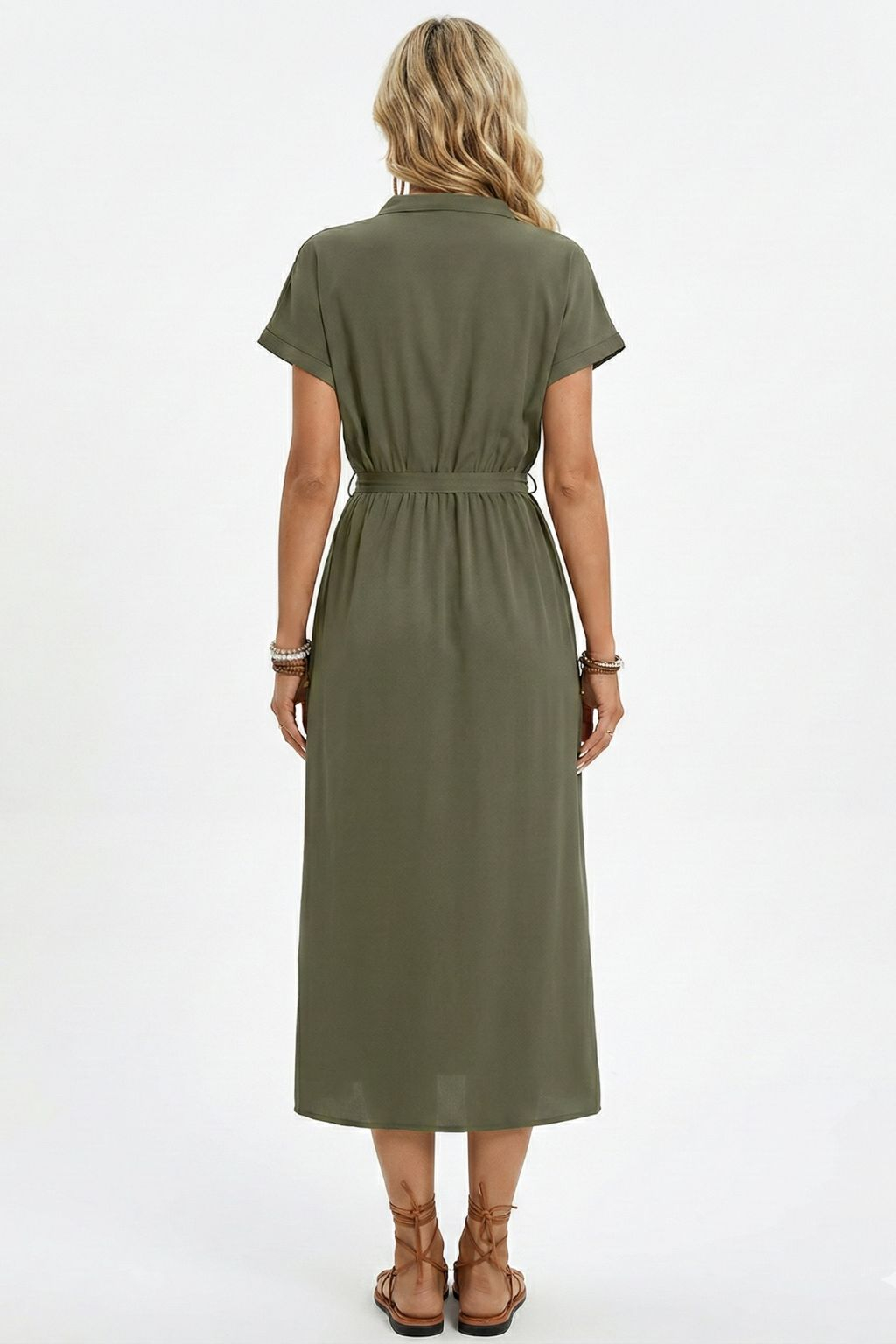 V-neck solid color dress