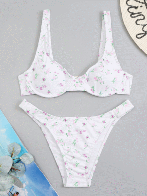 Two-piece floral high waist bikini