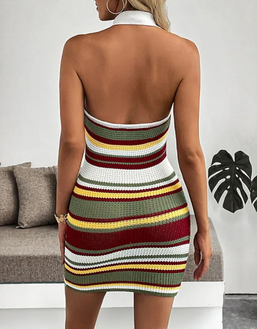 Halter Neck Open Back Slim Fit Knit Dress