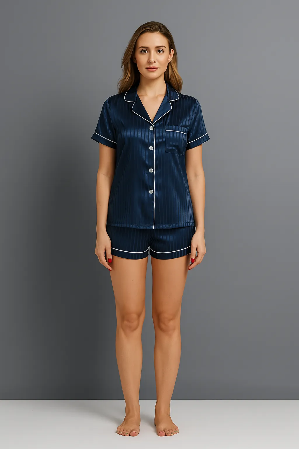 Striped Cropped Shirt + Shorts Pajama Set