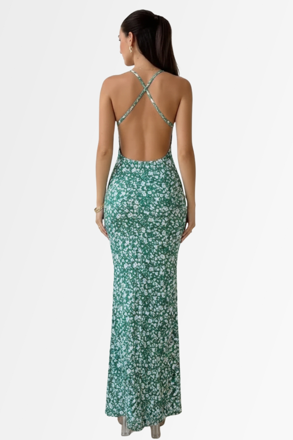 Backless Bodycon Floral Maxi Dress