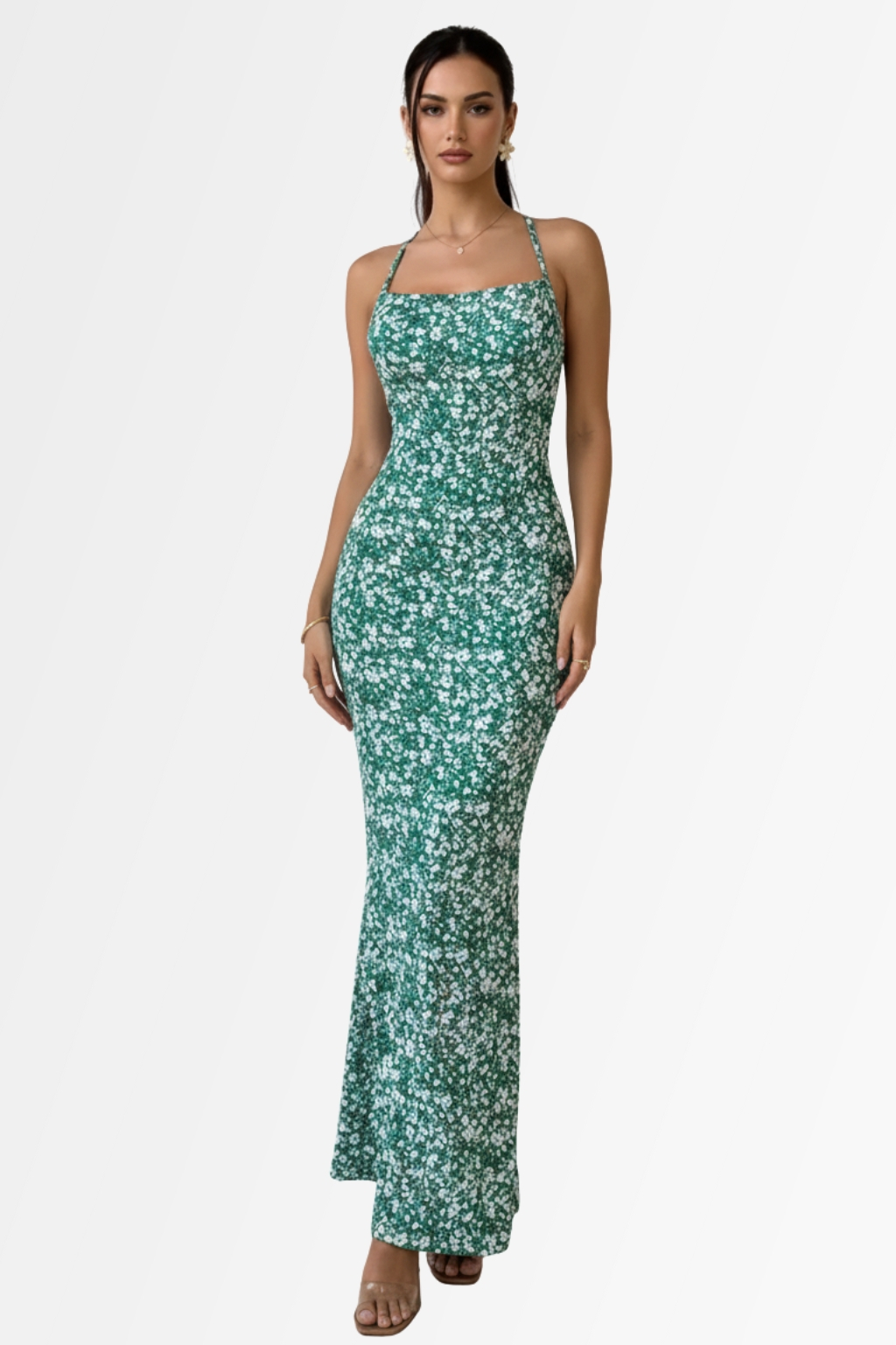 Backless Bodycon Floral Maxi Dress