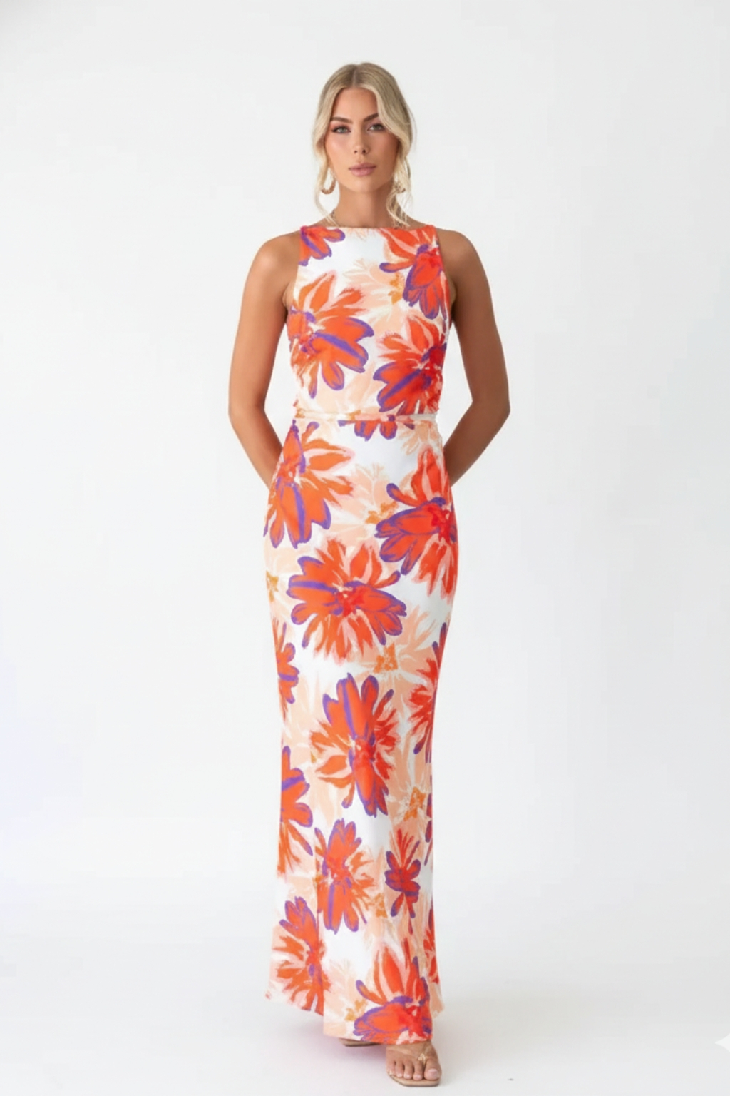 Bold Bloom Backless Maxi Dress