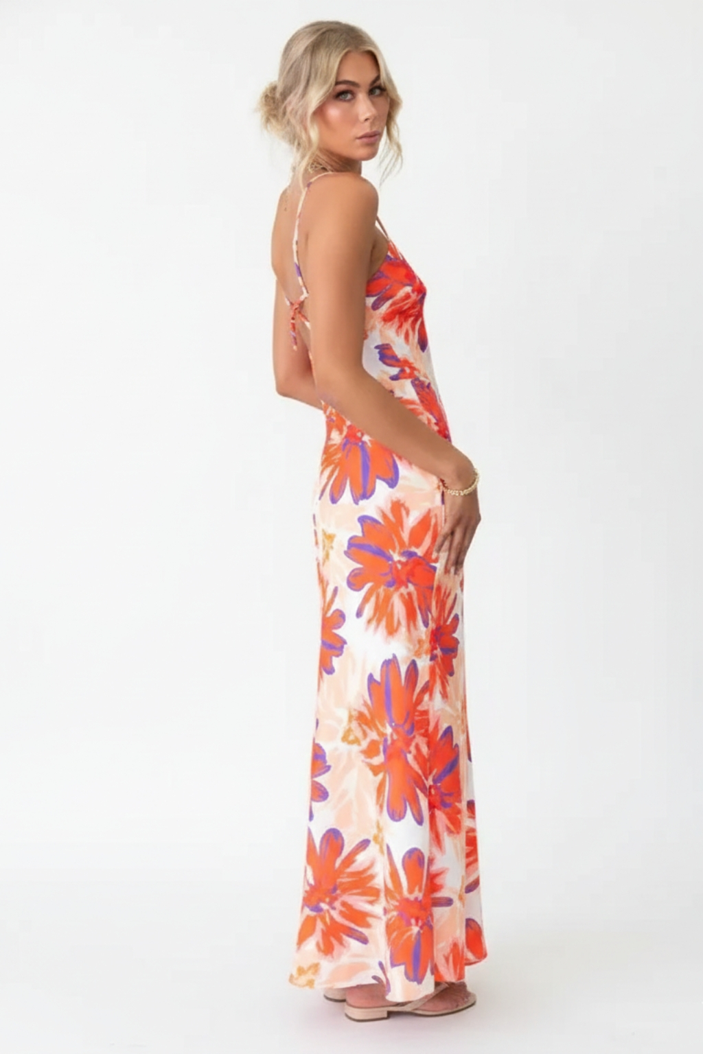 Bold Bloom Backless Maxi Dress